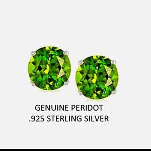 Genuine Peridot and Sterling Silver Stud Earrings